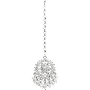Bindhani Indian Gold-Plated Pearl Drops Kundan Stone Hair Tikka For Women