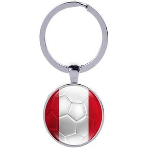 Art Attack Peruvian Flag Soccer Keychain, Peru Bicolour Incas National Football Team Accessories History Party Favor Fan Car Key Chain Ring Pendant Charm (Silver)