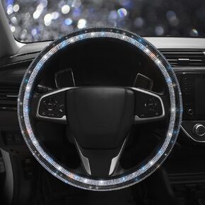 Bling Bling Car Steering Wheel Cover with Crystal Rhinestones, Sparkling Diamond Car Wheel Protector Interior Decor Accessories for Girls, Women, or Ladies Universal Fit White&Red