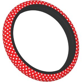Red White Polka Dot Steering Wheel Cover for Women, Anti Slip Auto Car Wrap Cover Accessories for Girl