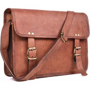 14 Inch Genuine Leather Messenger Bag for Men & Women Vintage Brown Small CrossBody Satchel Bag for Laptop, iPad, and Tablet