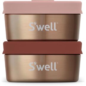 S'well Stainless Steel Condiment Container Set with Silicone Leak-Proof Lids - 2oz, 2 Condiment Containers - Easy to Clean, Dishwasher Safe,Silver