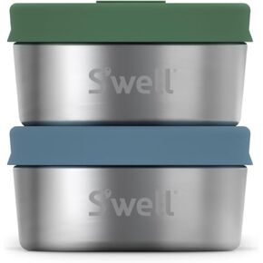 S'well Stainless Steel Condiment Container Set with Silicone Leak-Proof Lids - 2oz, 2 Condiment Containers - Easy to Clean, Dishwasher Safe,Silver in Kuwait