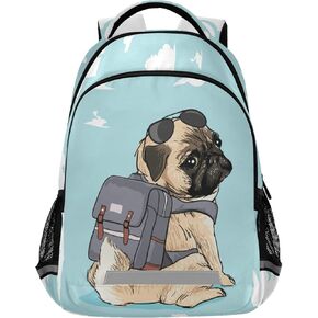 ALAZA Cute Cartoon Pug Dog Print Blue Backpack Purse for Women Men Personalized Laptop Notebook Tablet School Bag Stylish Casual Daypack, 13 14 15.6 inch