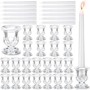 36 Candlestick Holders Set Includes 36 Pcs 2.5" H Taper Candle Holders Bulk and 36 Pcs Long Candles Glass Candle Holder for Centerpiece Table Wedding Party Festival Decoration