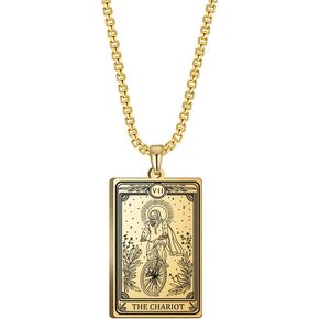 TEAMER Skeleton Tarot Card Necklace Stainless Steel Amulet Marigold Tarot Card Major Arcana Necklaces for Women Men