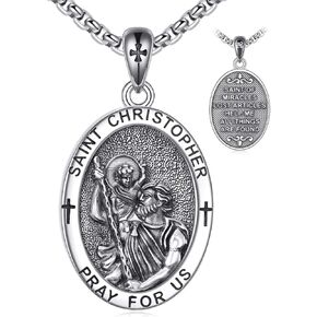 St Michael/St Christopher/Memento Mori/Virgin Mary Necklace for Men S925 Sterling Silver Saint Christopher Pendant Necklace Religious medals Jewelry Gift in Kuwait