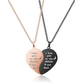 Heart Puzzle Matching Necklaces for Men Women Stainless Steel I Love You to The Moon and Back Yin Yang Couples Necklace Pendant Gift for Lover