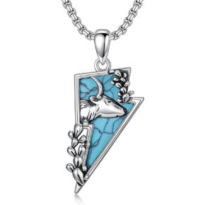 Lightning Bolt Necklace 925 Sterling Silver Turquoise Lightning Pendant Western Country Jewelry Gifts for Men Women