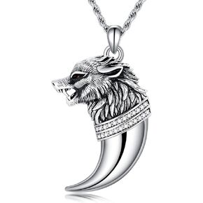 LONAGO Men Wolf Head Necklace Wolf Pendant Necklace Gift for Men Father Grandfather Brother Friends