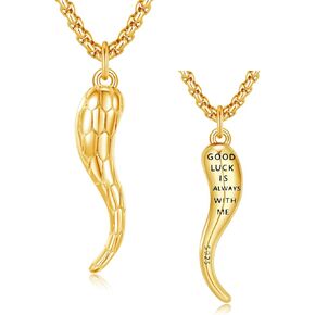 Italian Horn Necklace Mens 925 Sterling Silver Gold Italian Horn Pendant Necklace Lucky Gold Italian Cornicello Jewelry Gift for Men Women