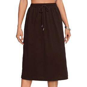 Rooscier Women's Drawstring Elastic High Waist A Line Casual Midi Skirt