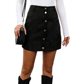 WDIRARA Women's High Waist Button Front Corduroy Skirt Casual Short Skirts