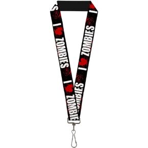 Buckle-Down Lanyard-1.0"-I Heart Zombies Black/White/red Splatter