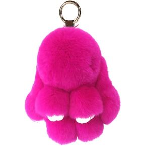 Rose Soft Cute Bunny Keychain Artificial Rabbit Fur Plush Fluffy Pom pom Key Ring for Women