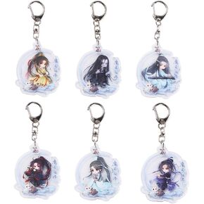 6Pcs Anime Mo Dao Zu Shi Keychain Wei Wuxian Lan Wangji Cosplay Pendant Keyring Double-Sided Pattern Clear Acrylic Keychain
