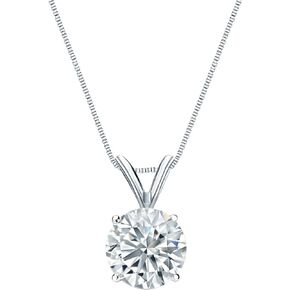1/5 to 1 Carat Diamond Round Solitaire Pendant Necklace for Women in 14k Gold (I1-I2, cttw) on 18 Inch Chain with Spring Ring Clasp, 4-Prong Basket by Diamond Wish