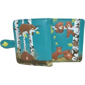 Shag Wear Bear Family Small Animal Forest Wallet for Women and Teen Girls Vegan Faux Leather Teal 4.5"