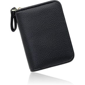 Organ-style Card Wallet, PU Leather Card Holder Wallet RFID Blocking Credit Card Holder for Women with Multi Card Slots, Portable Credit Card Case with Zipper (black)