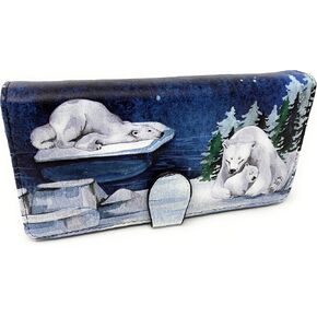 Shag Wear Polar Bear Scene Large Wallet for Women and Teen Girls Faux Vegan Leather 7" Starlight Blue