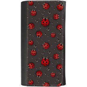 (Ladybug and raindrop) women's Patterned Leather Buckle Trifold Wallet Bag Pouch Holster With Credit Card Holder insurance for smartphones
