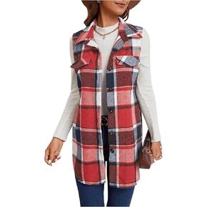 SOLY HUX Women's Plaid Vest Button Down Sleeveless Jacket Casual Outerwear