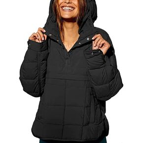 Womens Oversized Puffer Jacket Long-Sleeve Hooded Puffer Coat Packable Hooded Lightweight Warm Winter Coat Tops