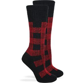 Wiseblend Buffalo Plaid Full Cushion Crew Socks, Red, Ladies Shoe Size 6-9, 1 Pair