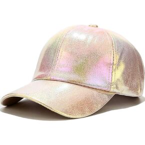 Baseball Cap for Women Men Shiny PU Leather Sun Hats Adjustable Hip Hop Rock Punk Hats