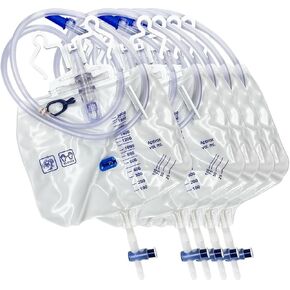 5 Pack Large 2000 ml Urinary Drainage Bag for Adults, Latex-Free Sterile Urine Bag with Anti-Reflux Chamber, Bolsa de Orina Desechable