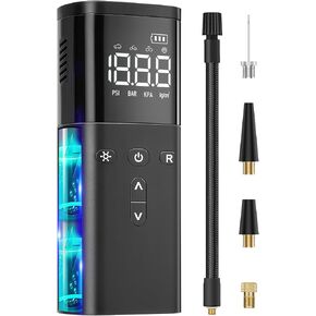 Tire Inflator Portable Air Compressor, Air Pump for Car Tires, Cordless Air Compressor 120 PSI - One Click Smart, Tire Pump for Car, Motorcycle, Bicycle, Balls, with Pressure Gauge, LED Light