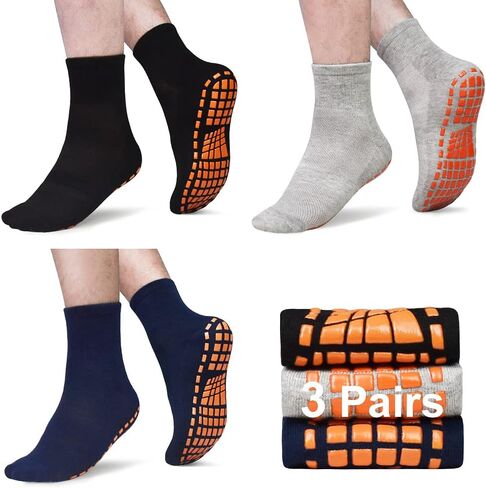 Tphon Mens Non Slip Socks for Yoga Pilates Anti Skid Grip Socks for Men 3 Pack Home Slipper Hospital Socks for Adult Elderly in Saudi Arabia