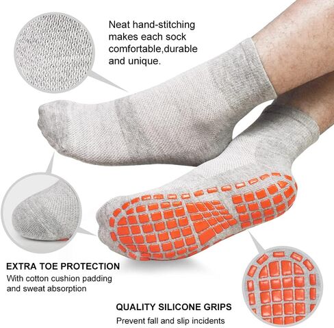 Tphon Mens Non Slip Socks for Yoga Pilates Anti Skid Grip Socks for Men 3 Pack Home Slipper Hospital Socks for Adult Elderly in Saudi Arabia