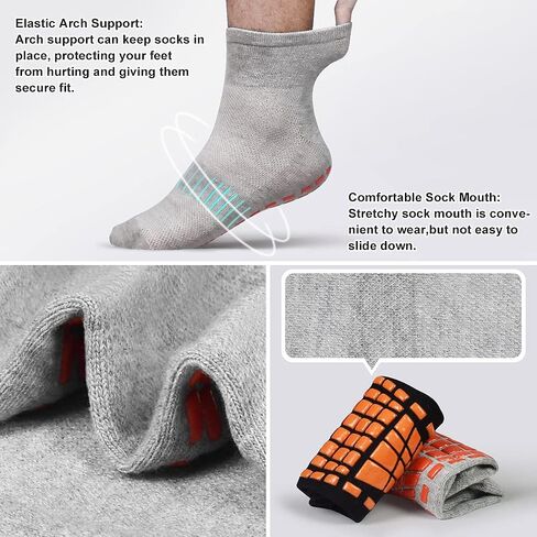 Tphon Mens Non Slip Socks for Yoga Pilates Anti Skid Grip Socks for Men 3 Pack Home Slipper Hospital Socks for Adult Elderly in Saudi Arabia