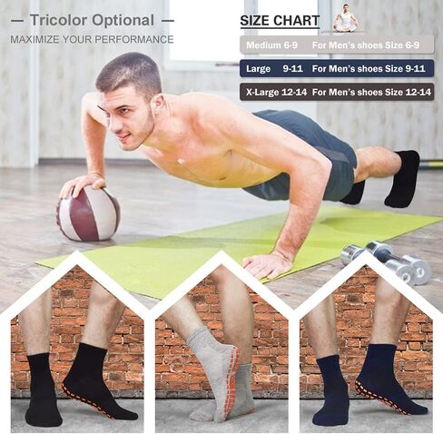 Tphon Mens Non Slip Socks for Yoga Pilates Anti Skid Grip Socks for Men 3 Pack Home Slipper Hospital Socks for Adult Elderly in Saudi Arabia