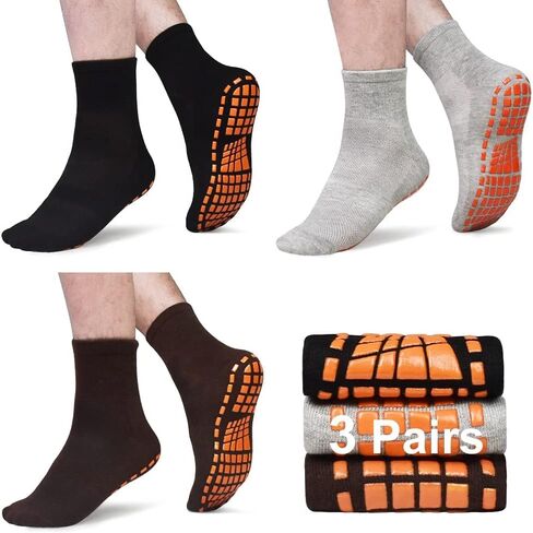 Tphon Mens Non Slip Socks for Yoga Pilates Anti Skid Grip Socks for Men 3 Pack Home Slipper Hospital Socks for Adult Elderly in Saudi Arabia