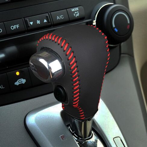 Car Gear Shift Knob Cover, Leather Stick Shift Cover with Needle & Thread, Car Decorations Accessorie Car Shift Knob Cover Compatible with Honda CR-V 2007-2011-Black Leather with red Thread in Saudi Arabia