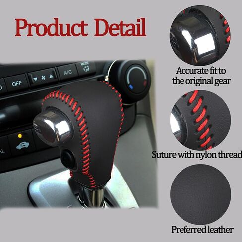 Car Gear Shift Knob Cover, Leather Stick Shift Cover with Needle & Thread, Car Decorations Accessorie Car Shift Knob Cover Compatible with Honda CR-V 2007-2011-Black Leather with red Thread in Saudi Arabia