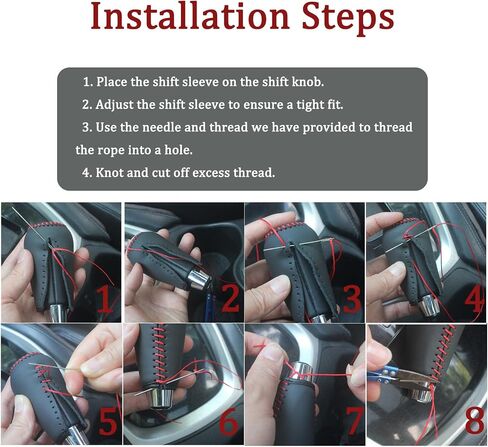 Car Gear Shift Knob Cover, Leather Stick Shift Cover with Needle & Thread, Car Decorations Accessorie Car Shift Knob Cover Compatible with Honda CR-V 2007-2011-Black Leather with red Thread in Saudi Arabia