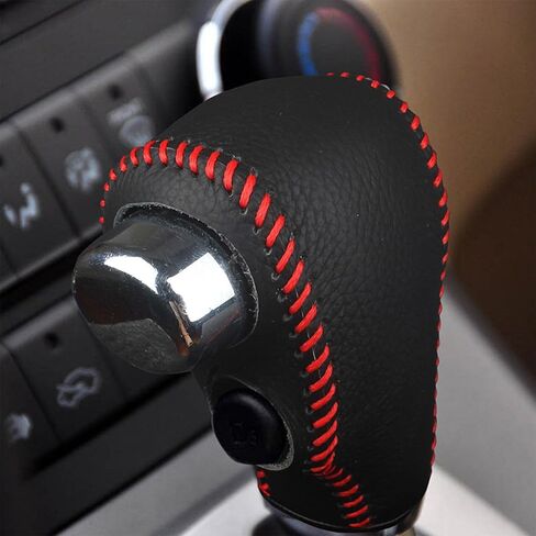 Car Gear Shift Knob Cover, Leather Stick Shift Cover with Needle & Thread, Car Decorations Accessorie Car Shift Knob Cover Compatible with Honda CR-V 2007-2011-Black Leather with red Thread in Saudi Arabia