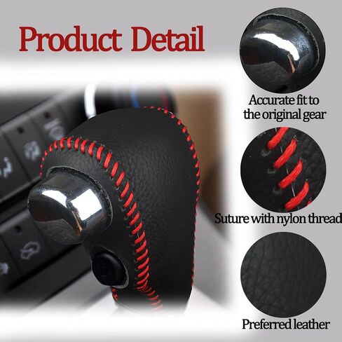 Car Gear Shift Knob Cover, Leather Stick Shift Cover with Needle & Thread, Car Decorations Accessorie Car Shift Knob Cover Compatible with Honda CR-V 2007-2011-Black Leather with red Thread in Saudi Arabia