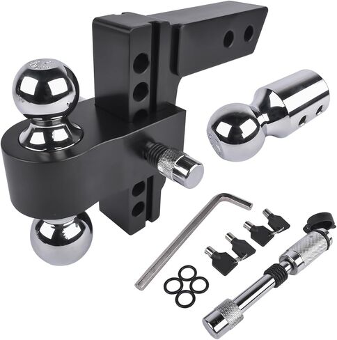 Black Adjustable Trailer Hitch Fits 2" Receiver, 6" Drop/Rise Heavy Duty Aluminum Drop Hitch, 12500 LBS GTW-Tow Hitch, Tri-Ball (1-7/8" x 2" x 2-5/16") with Dual Pin Key Locks and a Wrench in Saudi Arabia