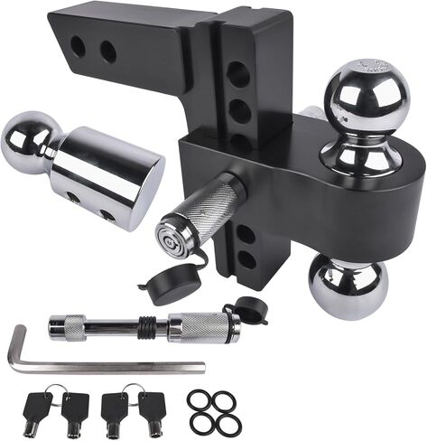 Black Adjustable Trailer Hitch Fits 2" Receiver, 6" Drop/Rise Heavy Duty Aluminum Drop Hitch, 12500 LBS GTW-Tow Hitch, Tri-Ball (1-7/8" x 2" x 2-5/16") with Dual Pin Key Locks and a Wrench in Saudi Arabia