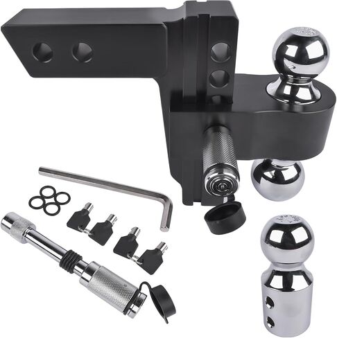 Black Adjustable Trailer Hitch Fits 2" Receiver, 6" Drop/Rise Heavy Duty Aluminum Drop Hitch, 12500 LBS GTW-Tow Hitch, Tri-Ball (1-7/8" x 2" x 2-5/16") with Dual Pin Key Locks and a Wrench in Saudi Arabia