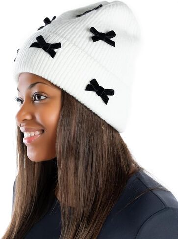 Funky Junque Beanie for Women Winter Hats Chenille Velvet Bow Knit Ladies Warm Ski Cap Fashion in Kuwait
