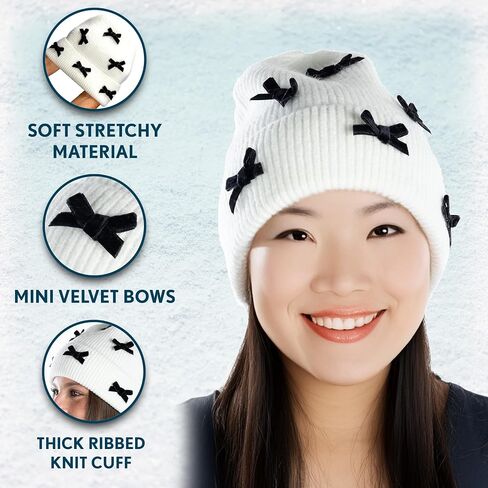 Funky Junque Beanie for Women Winter Hats Chenille Velvet Bow Knit Ladies Warm Ski Cap Fashion in Kuwait