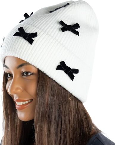 Funky Junque Beanie for Women Winter Hats Chenille Velvet Bow Knit Ladies Warm Ski Cap Fashion in Kuwait