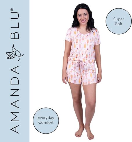 Amanda Blu Women’s Classic Pajamas Top & Shorts Lounge/PJ Set, Super Soft, Comfy Wide Leg in Kuwait