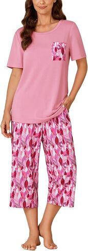 LYANER Women's Short Sleeve and Printed Capri Pants Pajamas Sets Sleepwear Loungewear in Saudi Arabia