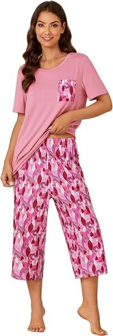 LYANER Women's Short Sleeve and Printed Capri Pants Pajamas Sets Sleepwear Loungewear in Saudi Arabia